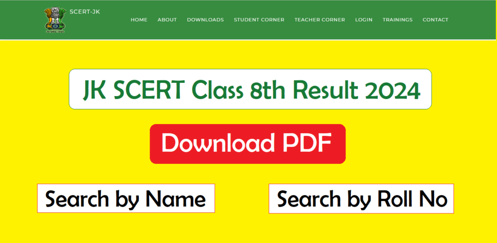 JK SCERT Class 8th Result 2024 PDF